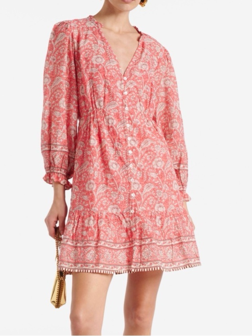 Velvet by Graham & Spencer Coral Pink Floral Button-Front Mini Dress size xs